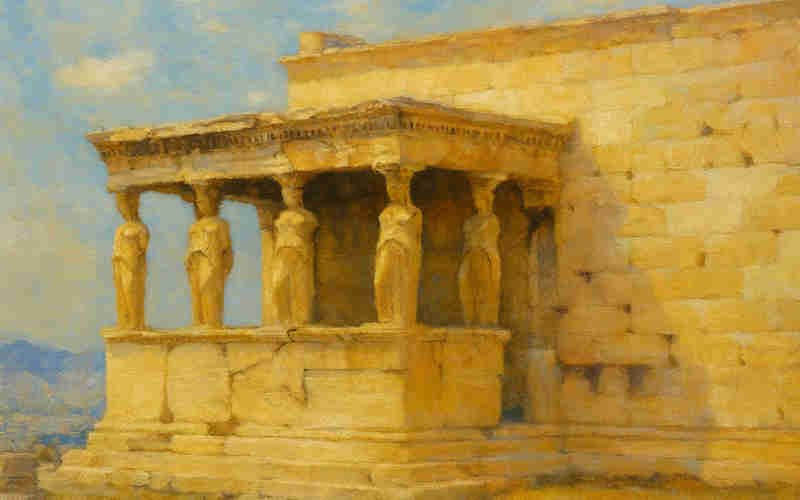 adquirir virtudes, virtudes teologales, las cariátides esculturas femeninas que sostienen el templo